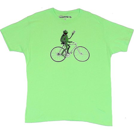 The Muppets Mens T-shirt - Kermit Bike Riding Wave Image (xx-large) Lime Green