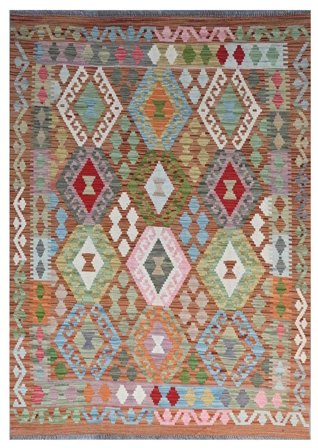 Kelim Afghan Old Style Vloerkleed 130X177 Bruin/Groen Wol, Afghanistan