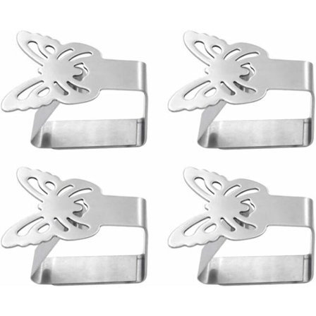 4-pack Bordsduksklämmor i rostfritt stål för bordsduk, bordsduk, bordsduksklämmor (fjäril), rostfritt stål, silver 1, 6,5 5