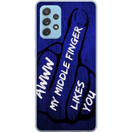 Kompatibelt Mobildeksel til Samsung Galaxy A52 5G Mørk typografisk illustrasjon med hjerteform og budskap om vennskap mot dyp blå tretekstur