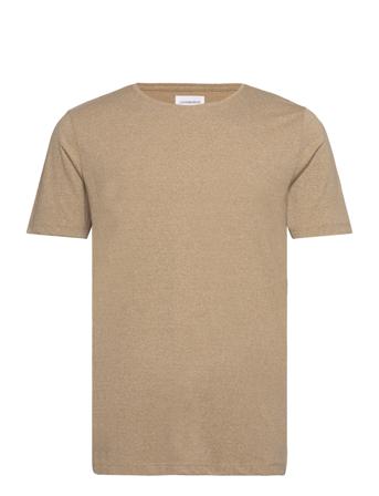 Mouliné O-Neck Tee S/S T-shirts Short-sleeved Beige Lindbergh*Betinget Tilbud