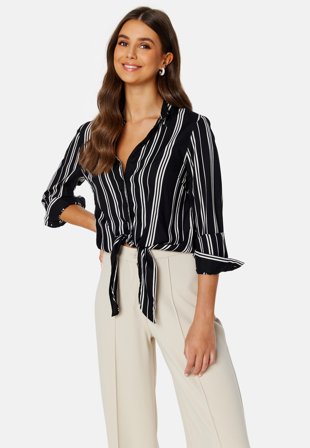 BUBBLEROOM Leona knot shirt Black / Offwhite Klær