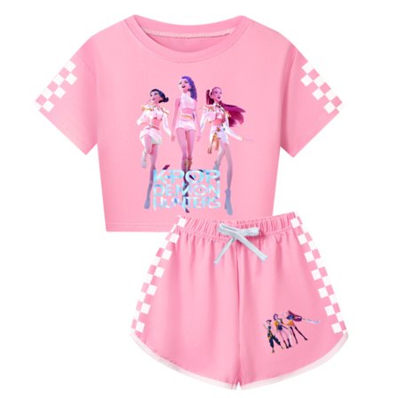 Flickors Koreansk Stil Devil Hunter Träningsdräkt - Kortärmad T-shirt och Shorts Set