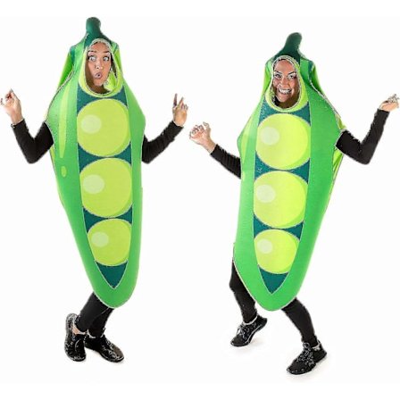 Sjove frugt- og grøntsagskostumer til par | 2 slip-on Halloween-kostumer til kvinder og mænd | One size fits all | Ærtebælg-kostumer
