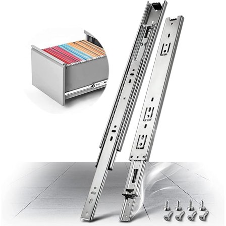 1 par sølvfargede skuffeskinner, belastningskapasitet opptil 45 kg, sink
