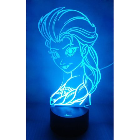 Princess Elsa 3D nattlys LED illusjonslampe nattbord skrivebord lampe, 7 fargeendrende lys med akryl flat & ABS base & USB