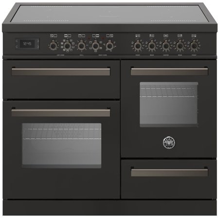 Bertazzoni Professional induktionskomfur med trippel-ovn, 100 cm, mat sort - Carbonio, ral 9011 pantone black 6 | KitchenOne
