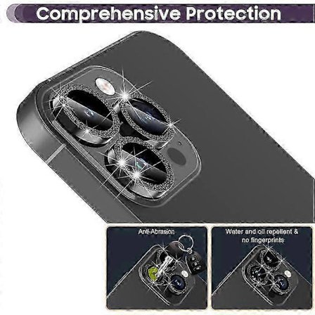 Kompatibel med iPhone 16 Pro / 16 Pro Max Glitter Kameralinse Film Metal Ring+Hærdet Glas Telefonlinse Beskytter(h})