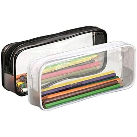 2-pak gennemsigtig penalhus, stor kapacitet gennemsigtig eksamens penalhus, PVC lynlås stor sort penalhus