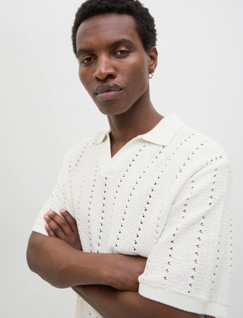 Jack & Jones Jorparos Knit Easter Ss Crochet Polo - Cream - L