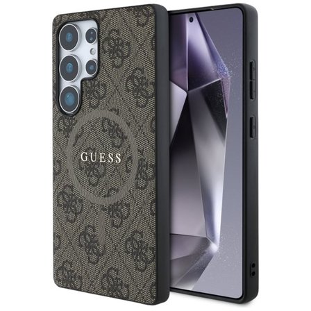 Guess Läder 4G Färgad ring Classic Logo MagSafe Fodral Samsung Galaxy S25 Ultra brun