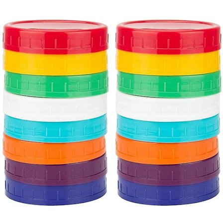 16-pack plast Mason Jar lock - färgade Mason Jar lock 100% kompatibel för Ball Kerr Wide Mason Ja