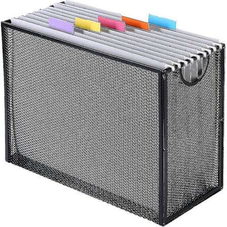 Hængende Filmappe Organiseringsboks, Metal Mesh Filmappe Organiseringsboks med 5 Hængende Mapper Inkluderet