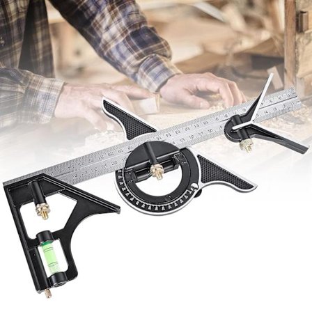 Kombinationsvinkel: stoppvinkel: 300 mm, 90/45 graders vinkelhake i rostfritt stål