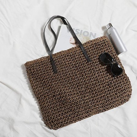 Dame Håndtaske Sommer Strandtaske Rattan Flettet Håndlavet Strik Halm Stor Kapacitet Totes Læder Dame Skuldertaske Boheme Ny