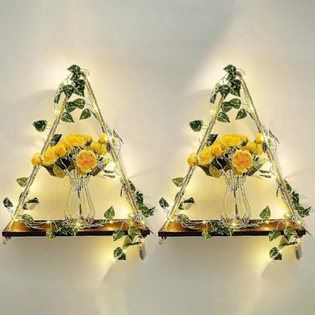 2 st LED-remsor Väggmonterade Hyllor Boho Växt Hylla Konstgjord Murgröna Girlang LED-remsa Väggmonterad Hylla Dekoration Trä Hängande Växt Hyllor för 