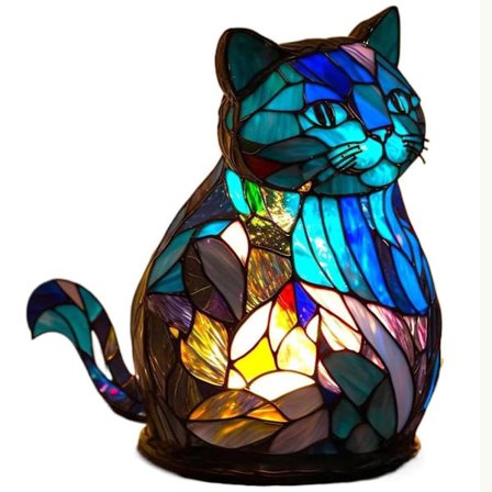 Retro Feline Resinlampe, Bordlampe i farget glass med vintage design, unik kattdekor for nattbord, stue, hybel