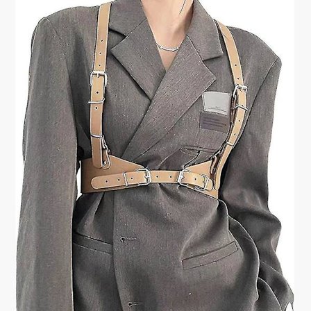 Kvinnors Body Pu Läder Sele, Punk Bälte Smal Body Justerbar Hängslen För Klänningar, Body Korsett Tillbehör(aprikos)