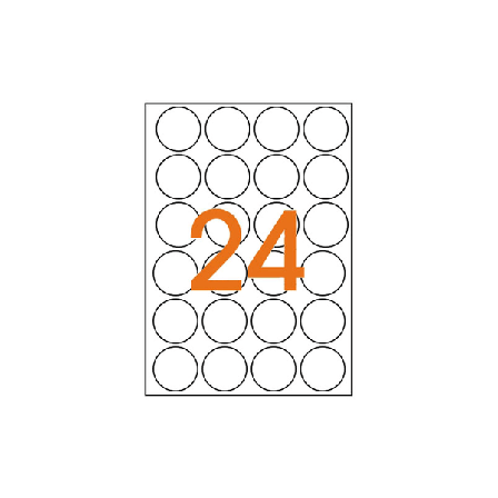 Självhäftande papper A4 25 ark/förp 24 (42mm) rund klistermärken