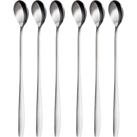 6-pakke Latte-skjeer, 19 cm rustfritt stål med langt håndtak for blanding