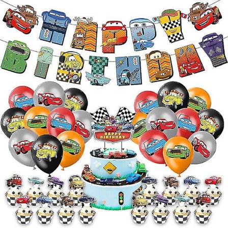 Biler Lynet McQueen-tema fødselsdagsfest balloner banner kagepynt sæt dekor