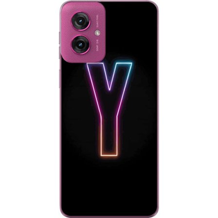 Kompatibelt Mobilskal till Motorola Motorola Moto G55 Minimalistisk neonbokstav Y i färgskiftande ljus mot svart bakgrund