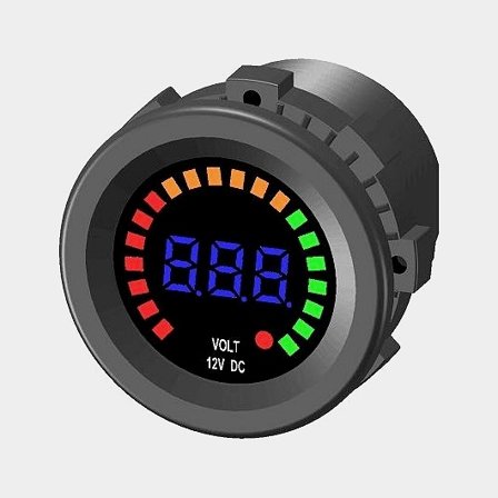 Voltmätare, infällt, runt, Ø25 mm, 5 – 15 V, svart