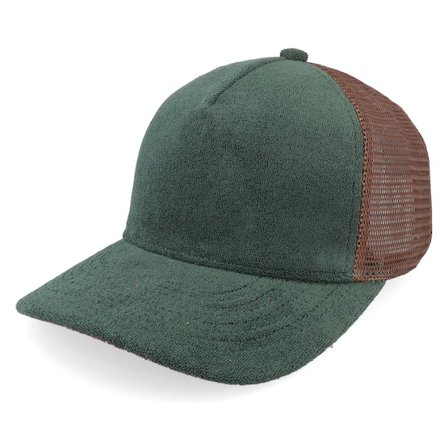Equip - Groen trucker Cap - Terry Dark Green/Brown A-frame Trucker @ Hatstore