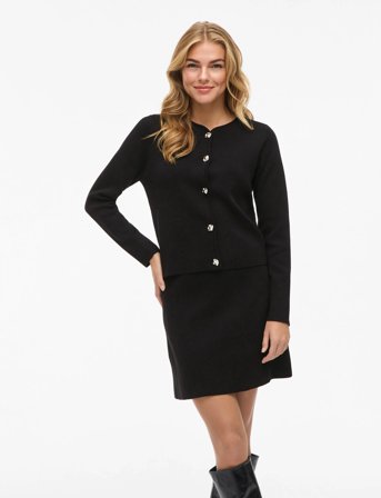 Vila Visway O-Neck L/S Button Knit Cardigan - Black - XL