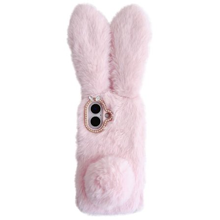SKALO iPhone 16 3D Soft Furry Bunny Ears Cover - Pink