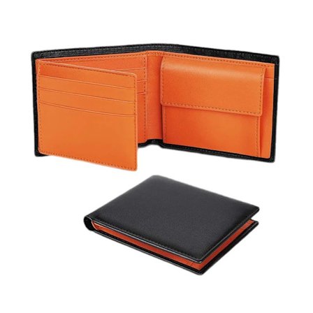 Lompakot Ohut Aitoa Nahkaa RFID-suojattu Lompakko, Kolikkotasku, Minimalistiset Lompakot Miehille Lahjapakkauksessa - Musta ja Oranssi