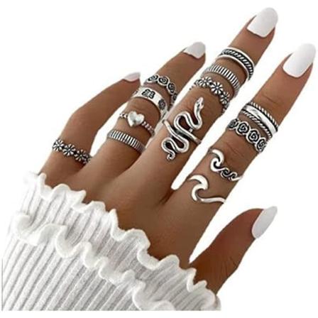 13 stk Boho Ringesett Sølv Knoke Ringer Statement Snake Rings Sett For Tenåringsjenter Fesvital Smykker Halloween Party Julegave