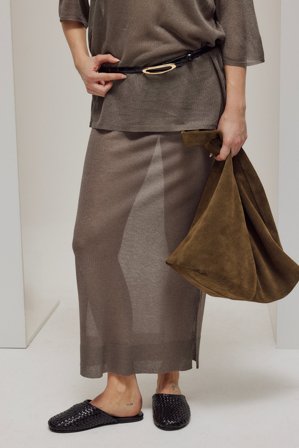 Katarina Krebs x NA-KD - Strikket maxiskjørt med gjennomsiktighet - Maxiskjørt - Brun - S