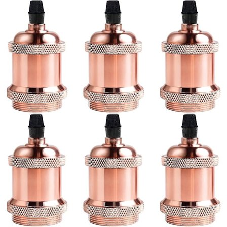 E27 Lampfot, Vintage Pendellampa, Massiv Keramisk Adapter, 6 st Roséguld Lamphållare