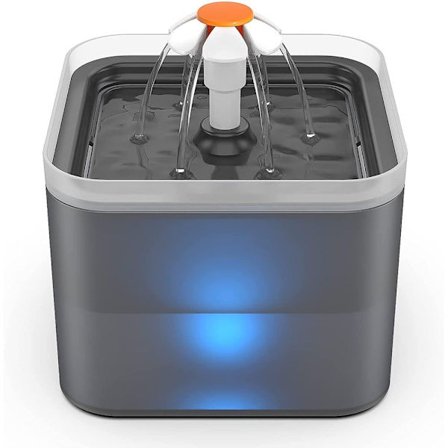 Kattevannfontene, ultrastille kattevann dispenser, kattevann dispenser med LED-lys, 2L kattefontene, med aktivt kullfilter og vannpumpe