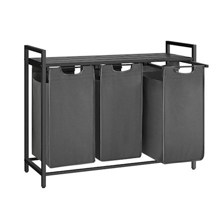 Vasketøjskurv med 3 rum og hylde - Svart/Grå