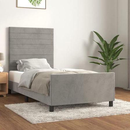 Vidaxl Sängram Med Huvudgavel Ljusgrå 100x200 Cm Sammet Grå