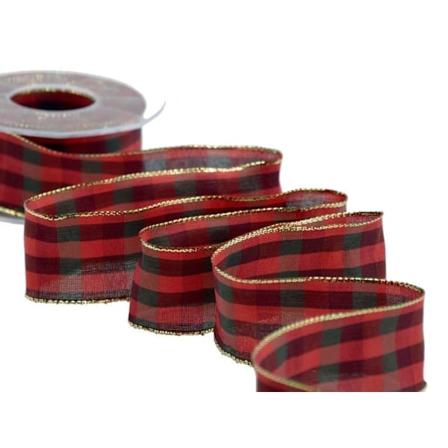 Tyll - rosett - band - garn Furlanis - T37/402046 - Christmas Tartan Ribbon, Italienskt tyg - Amaranth, 40 mm x 20 m