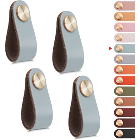 4 kpl Nahkaiset Huonekalujen Vetimet, Kaapin Oven Nuppi Nahkainen Vedin, Vintage Huonekalujen Vedin (Sininen, Yksireikäinen)