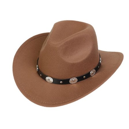 Filt Western Cowboy Hat med bred skygge til kvinder og mænd, Bæltespænde Panama H{AZC}