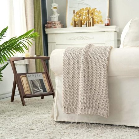 IC Strikket tæppe Let brændt orange tæppe i 100 % økologisk bomuld til sovesofa Baby, Rustik, 129,54 cm x 160,02 cm