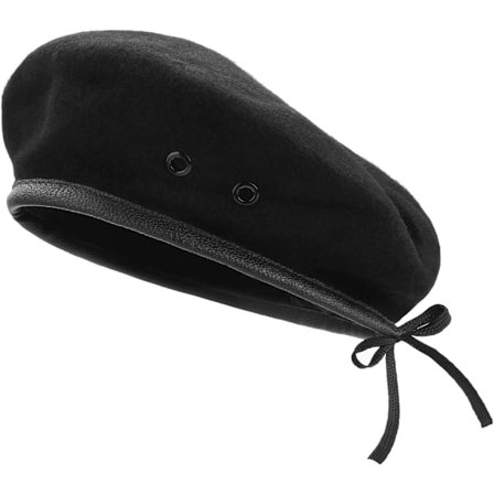 Villaberet, sotilaallinen tyyli naisille, nahkatrimmauksella,