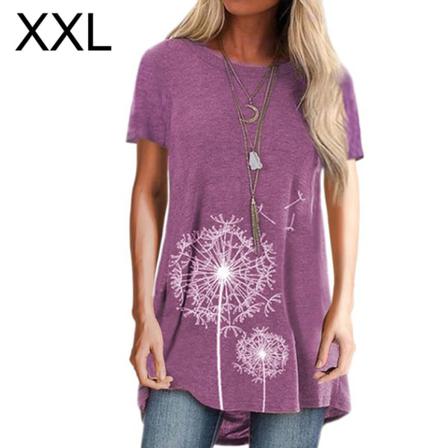 Dam T- Printed Casual Blus Kortärmad Rundhalsad Topp,