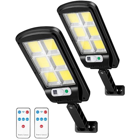 2 Park 800W Fjernbetjening Vandtæt Trådløs Have Solcellelys, 6 COB Udendørs Solcelle Væglampe med Bevægelsessensor, 3 Tilstand