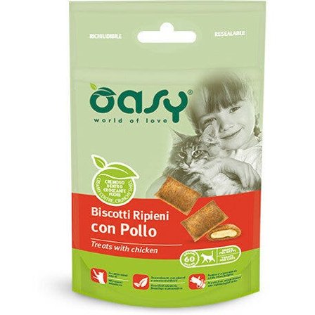 Oasy Wet Cat Snack Biscotti Ripieni Con Pollo Gatti 60g