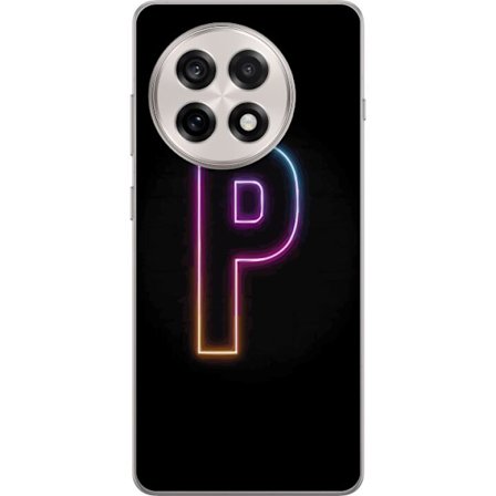 Kompatibel Mobilcover til OnePlus OnePlus 13R Minimalistisk neonbogstav P i farvegradient og lyseffekt mod sort baggrund i digital neonstil