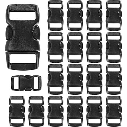 20 stk. Mini Plastspænder til 10mm Bånd, 28x15x10mm Snaplåse, Klemfæster til Hunde- eller Kattehalsbånd, Paracordarmbånd, Rygsæksremme, Bla