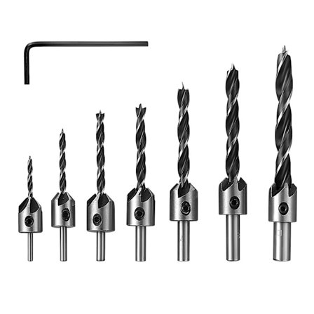 Forsenkerborsett, 7 stk. treskjæringsfas-motforsink