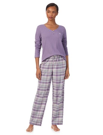 Lauren Ralph Lauren Homewear Lrl L/S Knit Top Long Pant Pj Set - Purple - XS