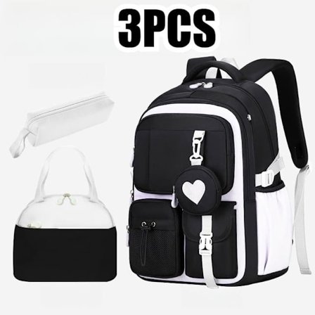 4-pak Rygsæk til Piger med Madkasse & Penalhus, Sød Skoletaske til Børnehave og Grundskole_TF_TF